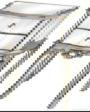 Noptiera din lemn masiv argintiu cu oglinda