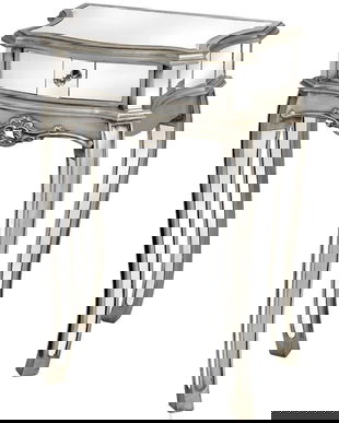 Noptiera din lemn masiv argintiu cu oglinda