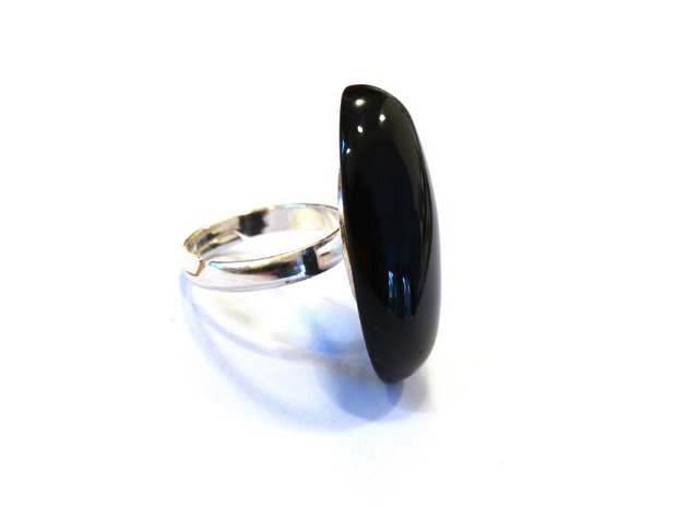 Inel reglabil din Argint 925 si Onix oval - IN605.1 - Inel negru, inel elegant pietre semipretioase, inel piatra mare, cadou aniversare / Craciun / 8 martie sotie