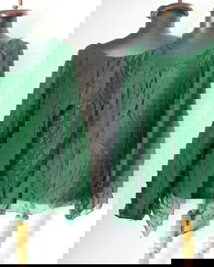 BLUZA MATASE NATURALA VERDE SI DANTELA