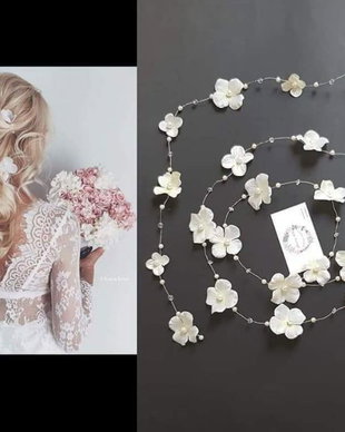 Accesoriu mireasă lung cu flori și perle - Hannah