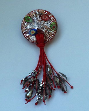 Brosa handmade din piatra tip millefiori murano si cristale tip swarovski