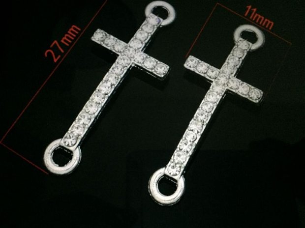 Link (27x11mm) cruciulita cu ștrasuri, nuanță argintie