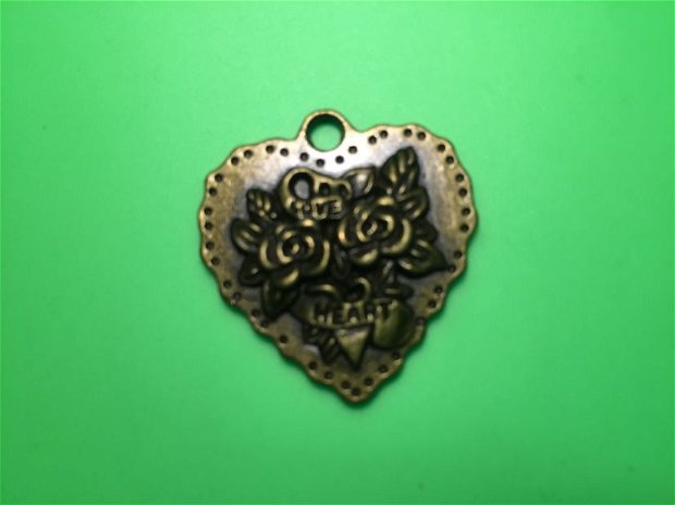 Charm (2,9x2,7cm) inima, nuanță bronz antic