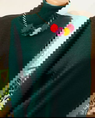 Pulover merinos fin, verde- negru