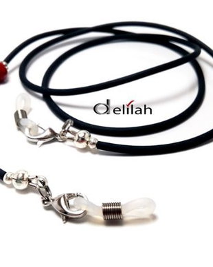 Snur ochelari din silicon negru si pietre semipretioase coral (LA056)