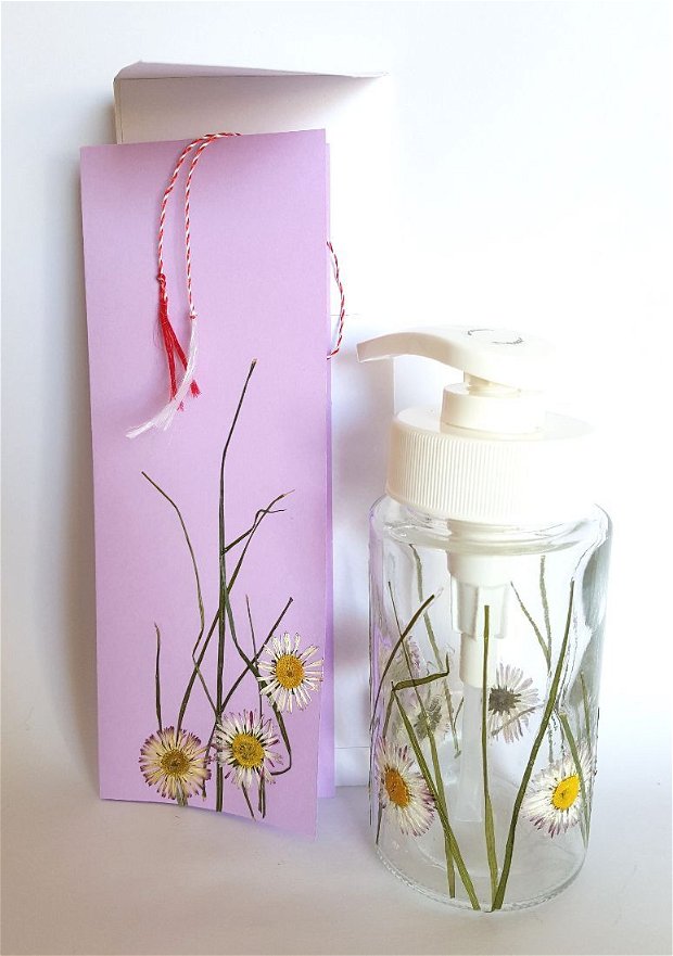 Dozator pentru sapun lichid decorat cu flori presate - 2