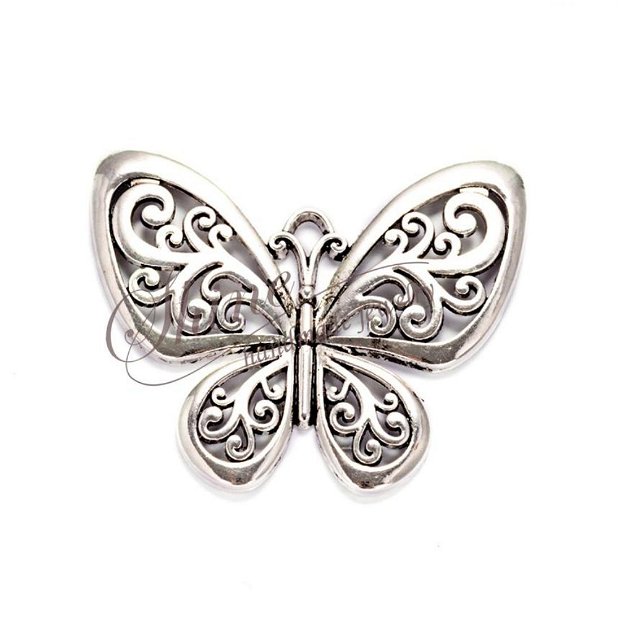 Pandantiv fluture, argintiu antichizat, 52x57.5x3mm