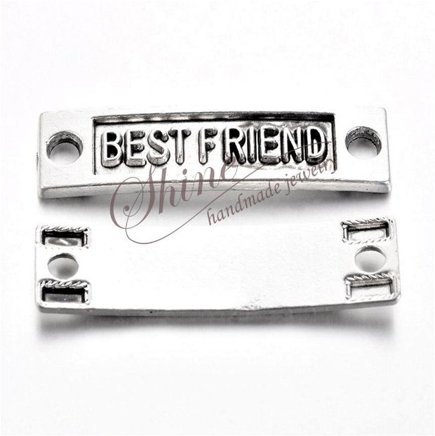 Link BEST FRIEND, argintiu antichizat, 9.5x35x2mm