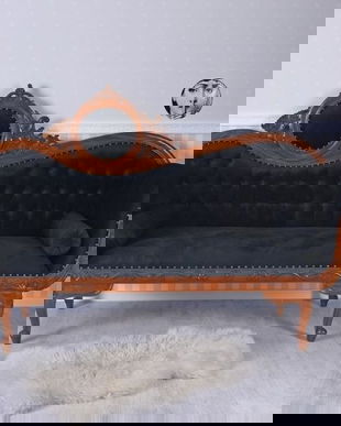 Sofa din lemn mahon cu tapiterie neagra