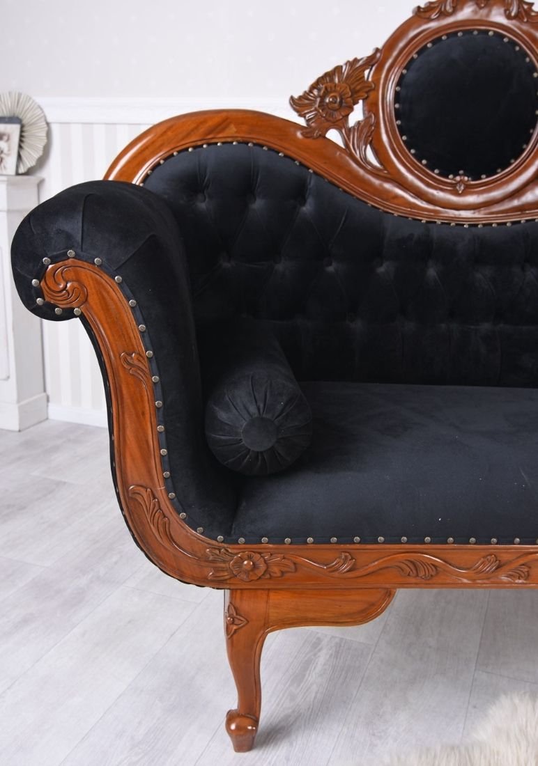 Sofa din lemn mahon cu tapiterie neagra