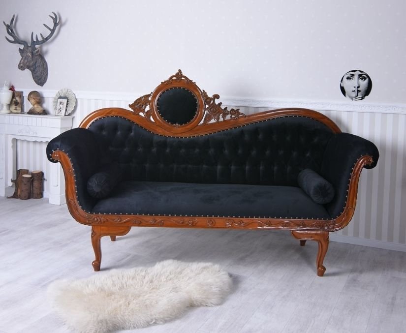 Sofa din lemn mahon cu tapiterie neagra