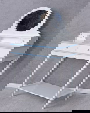 Masa de toaleta din lemn masiv alb cu bleu