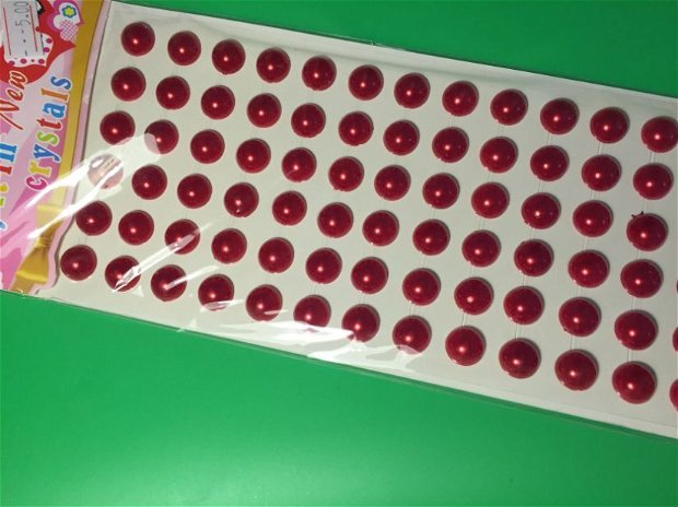 Perle acrilice (96buc)  autoadezive roșii