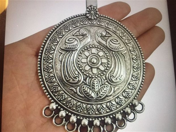 Pandantiv (8x6,2cm) Boho, nuanță argint antic