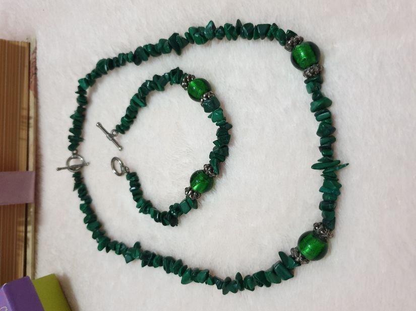 Set bijuterii agat verde smarald fatetat