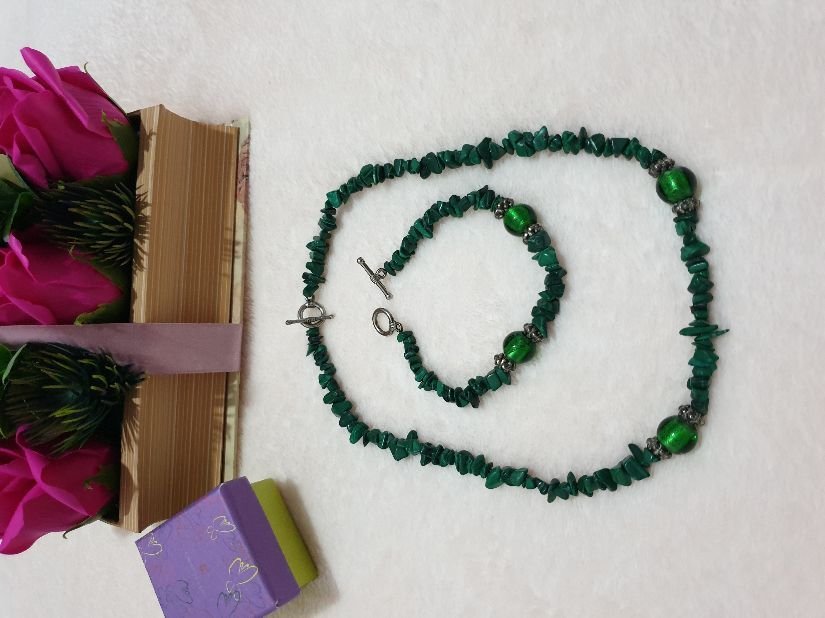 Set bijuterii agat verde smarald fatetat