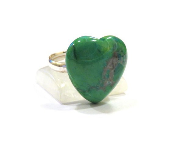 Inel reglabil din Argint 925 si Agata verde - IN660 - Inel inima, inel verde, inel romantic, inel delicat, inel pietre semipretioase