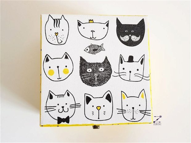 Cutie pisici, cutie bijuterii pisici, cutie pisici galbene, cutie pisica alba, cutie pisica neagra