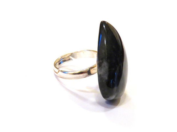 Inel deosebit din Argint 925 si Gabbro lacrima - IN666 - Inel negru, inel reglabil din pietre semipretioase, cadou romantic