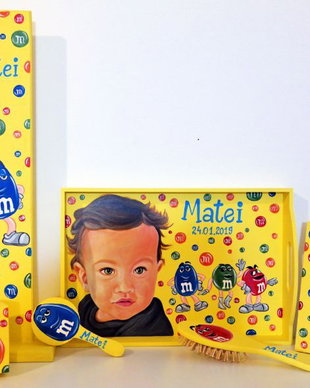 Set Aniversare 1 an, pictat cu Portretul Bebelusului si Bombonele