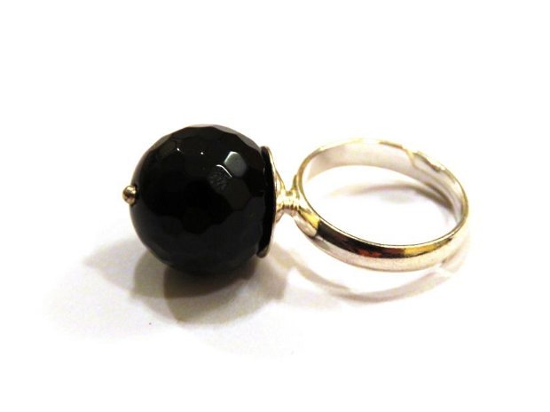 Inel reglabil din Argint 925 si Onix negru catifelat - IN667 - Inel elegant din pietre semipretioase, cadou sotie, inel ocazie, inel piatra mare