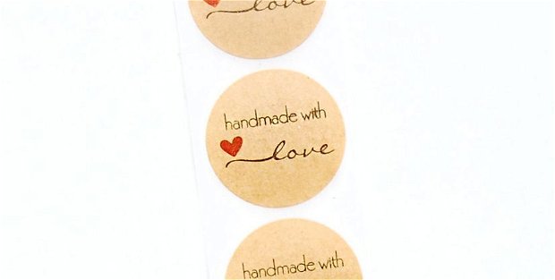 Stickere - Handmade with LOVE  - kraft - 20 buc