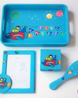 Set Aniversare 1 an cu Racheta, pictat manual