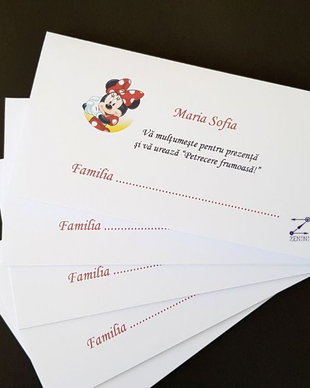Placecard Minnie Mouse, plic bani Minnie, placecard Minnie, plic bani botez fetita