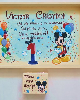 Set Aniversare 1 an cu Mickey Mouse  pictat manual