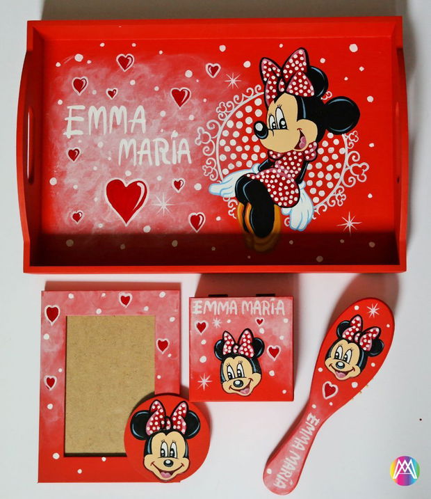 Set Mot cu Minnie Mouse ,pictat manual