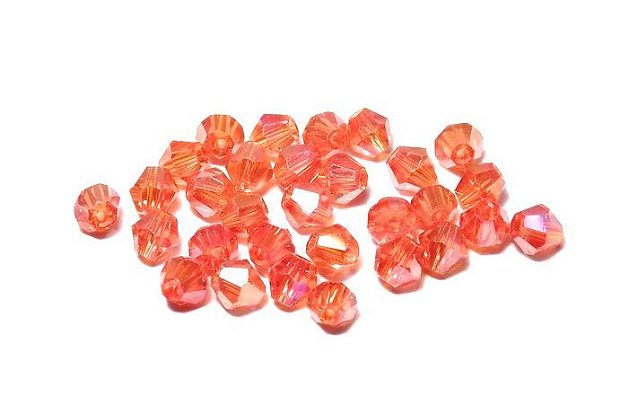 Cristale din sticla, biconice, 3 mm, AB, rosu orange