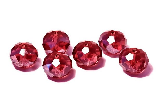 Cristale din sticla, rondelle, 10x7 mm, AB, rosii