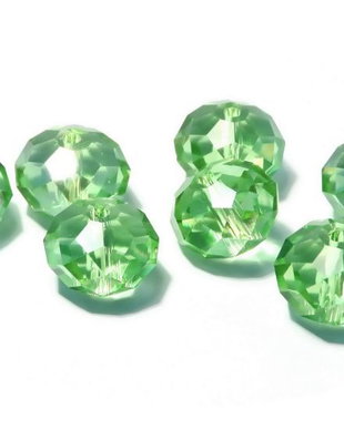 Cristale din sticla, rondelle, 10x7 mm, AB, verde deschis