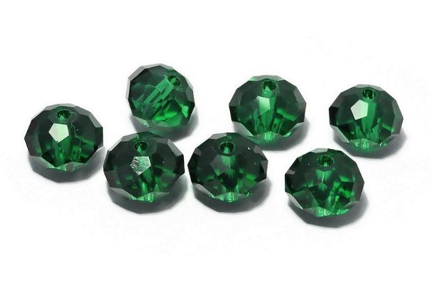 Cristale din sticla, rondelle, 10x7 mm, verde inchis