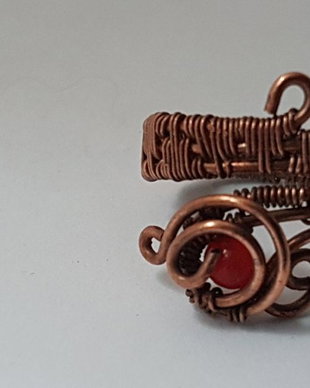 Inel de cupru adjustabil, inel cupru si carneol, inel lucrat manual.