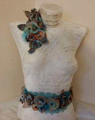 Cordon si accesoriu.textil.flori.turcoaz crem