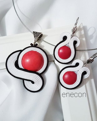 Set soutache alb-rosu-negru cu howlit