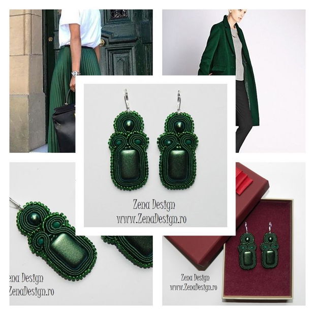 Cercei verde emerald, cercei verzi, cercei unicat casual chic, cercei statement