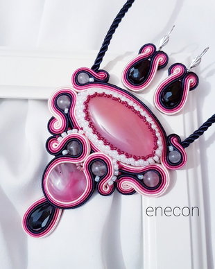 Set soutache roz-bleumarin cu agat