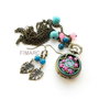 Pink Flowers - Colier cu ceas functional