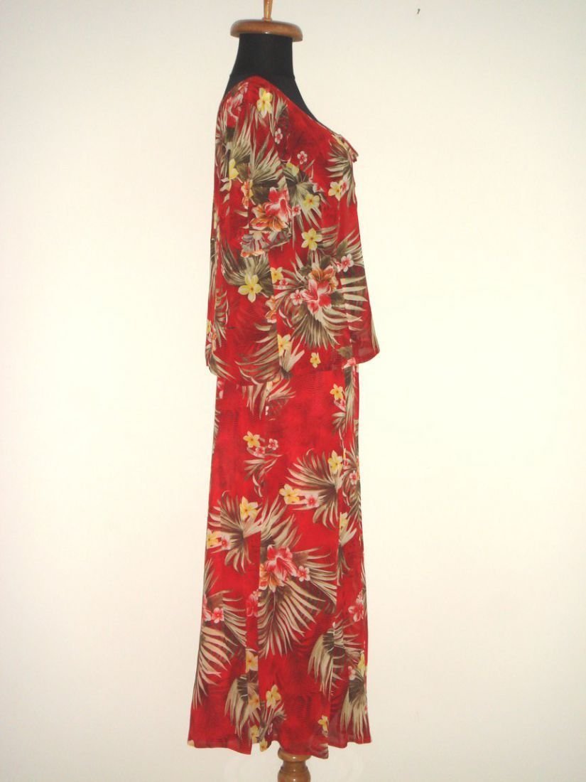 Costum nou, din vascoza colorata, cu imprimeu floral exotic