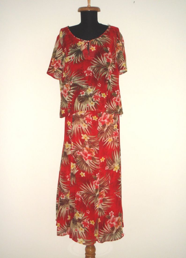 Costum nou, din vascoza colorata, cu imprimeu floral exotic