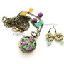 Purple Flowers - Colier cu ceas functional
