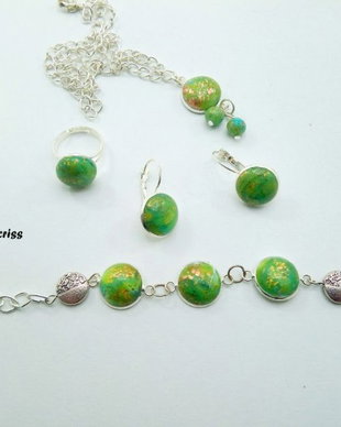 Green stones set bijuterii din lut polimeric