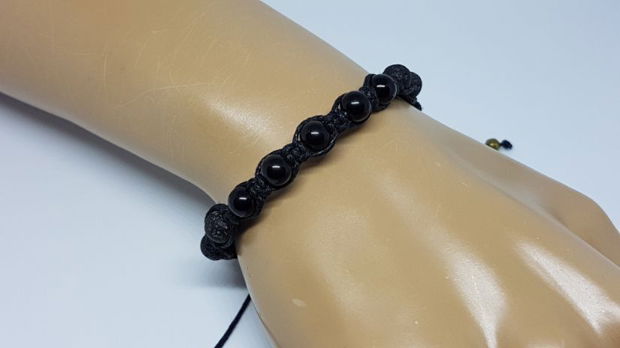 Bratara Shamballa , Bratara cu margele din lava si obsidian , Bratara pentru meditatii, Bratara cu energie, Bratara unisex.