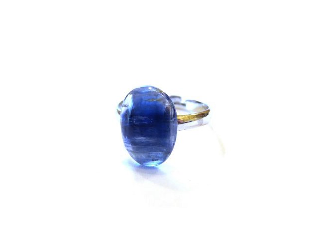 Inel reglabil delicat din Argint 925 si Kianit - IN675 - Inel albastru oval, inel pietre semipretioase, cristale vindecatoare