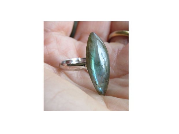Inel reglabil delicat din Argint 925 si Labradorit marchiza - IN677 - Inel gri argintiu, inel pietre semipretioase, cristale vindecatoare