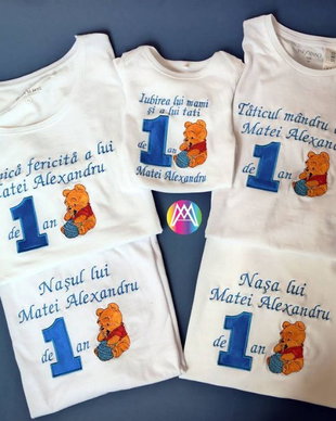 Set Tricouri aniversare ""Winnie Pooh" ,brodate