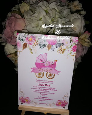 Invitatie botez baby girl / fetita / carucior